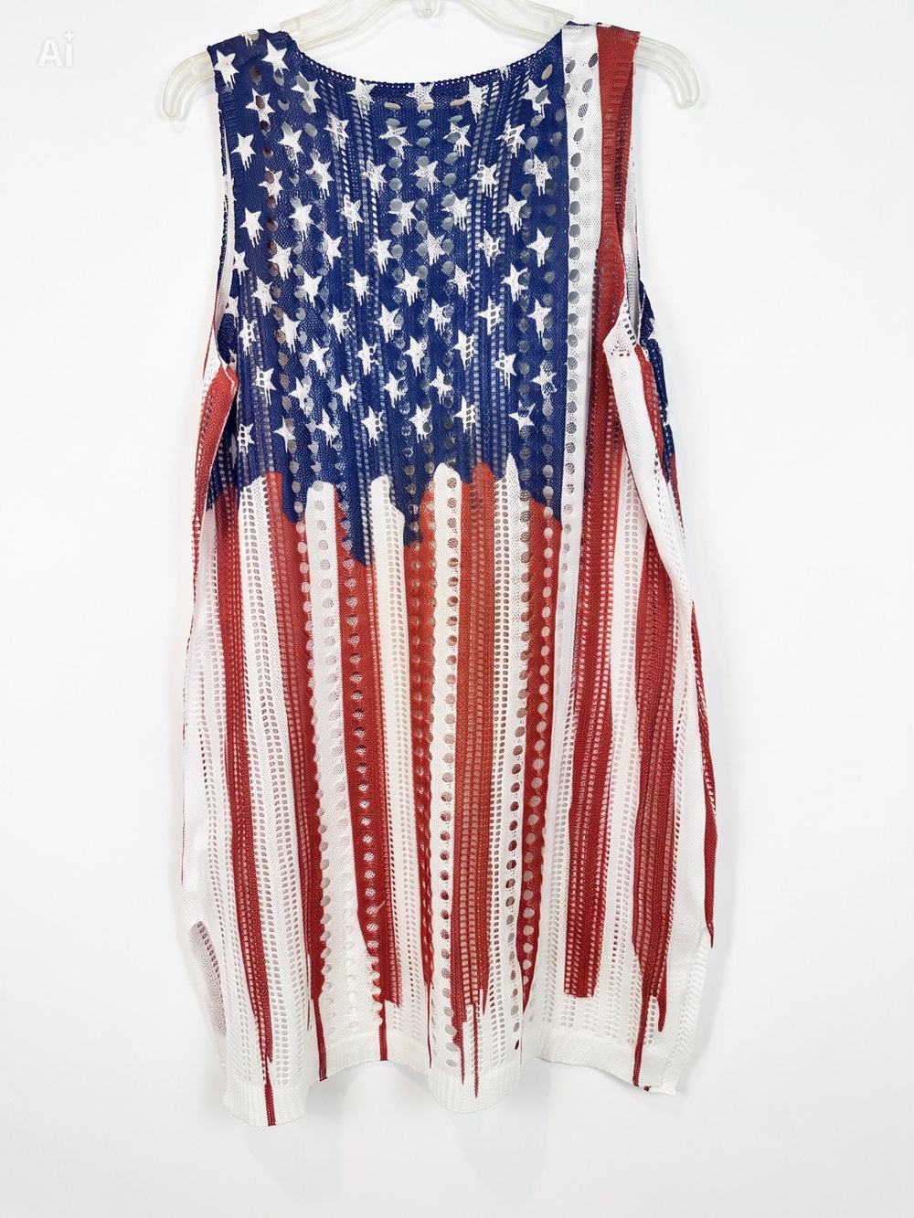 Handmade Sleeveless American-Flag Knit Tank Top - Red, White & Blue